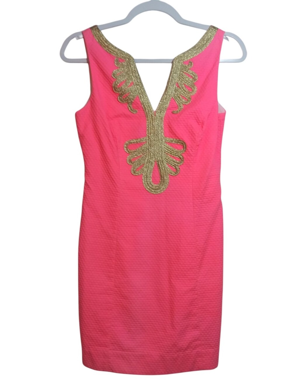 Lily Pulitzer Janice Pink Shift Gold Embroidered Dress Size 2